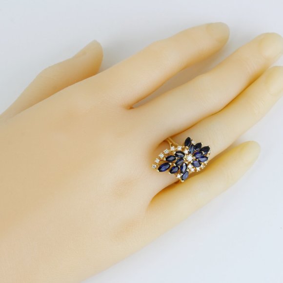 Vintage 14K Yellow Gold Blue Sapphire & Diamond Anniversary Cocktail Ring - Picture 9 of 9